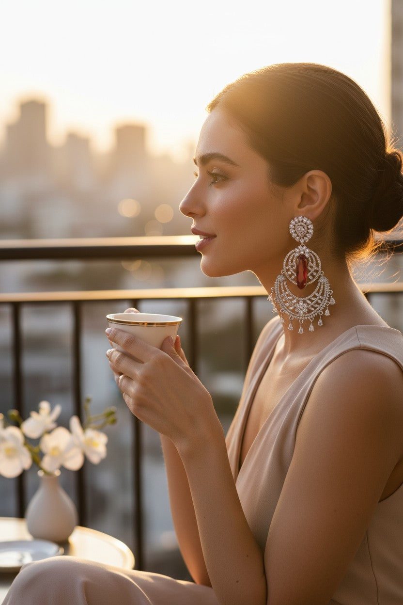 👑 Royal Red & Silver Statement Earrings 👑