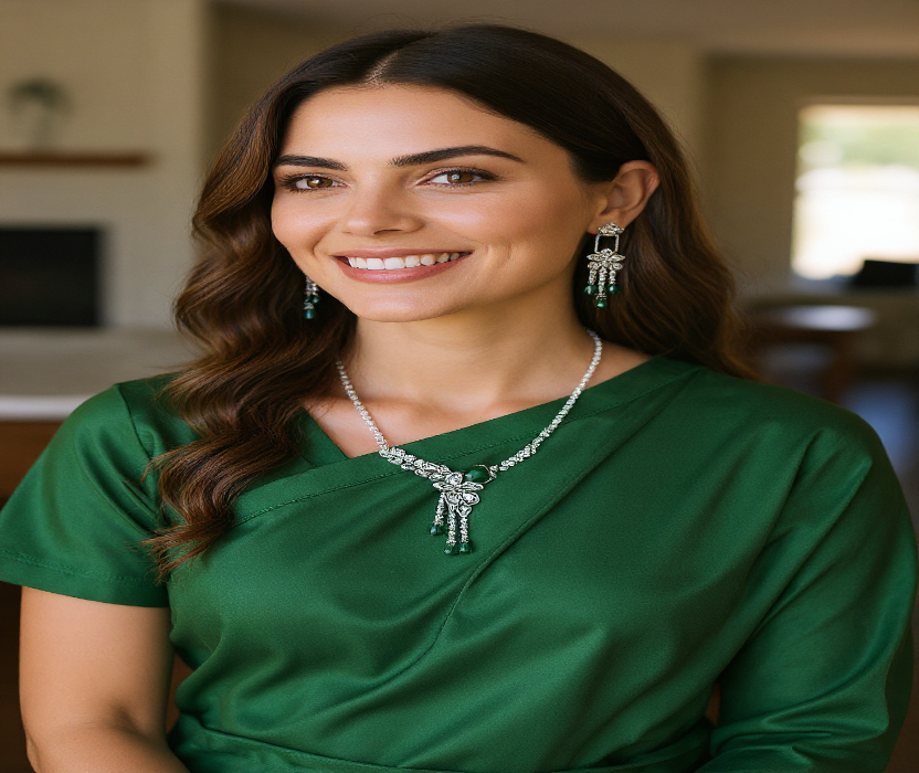 💚 Green Stone Diamond Necklace Set