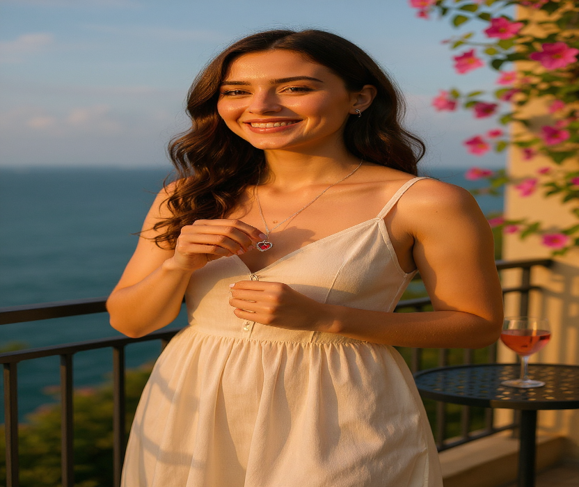 Ruby Heart Spark Silver Pendant Set ❤️