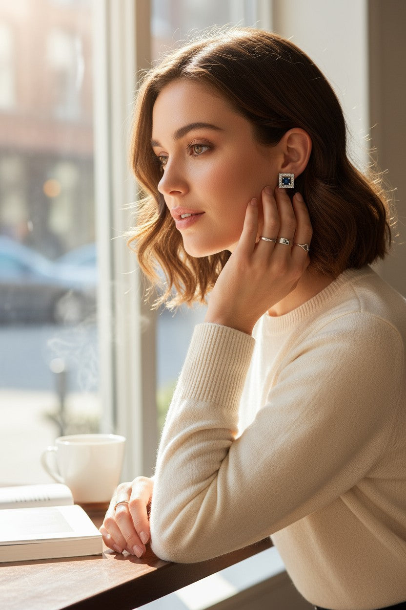 💙 Blue Stone Diamond Stud Earrings
