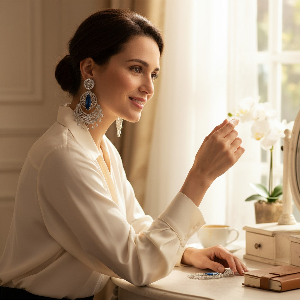 👑 Royal Blue & Silver Statement Earrings 👑