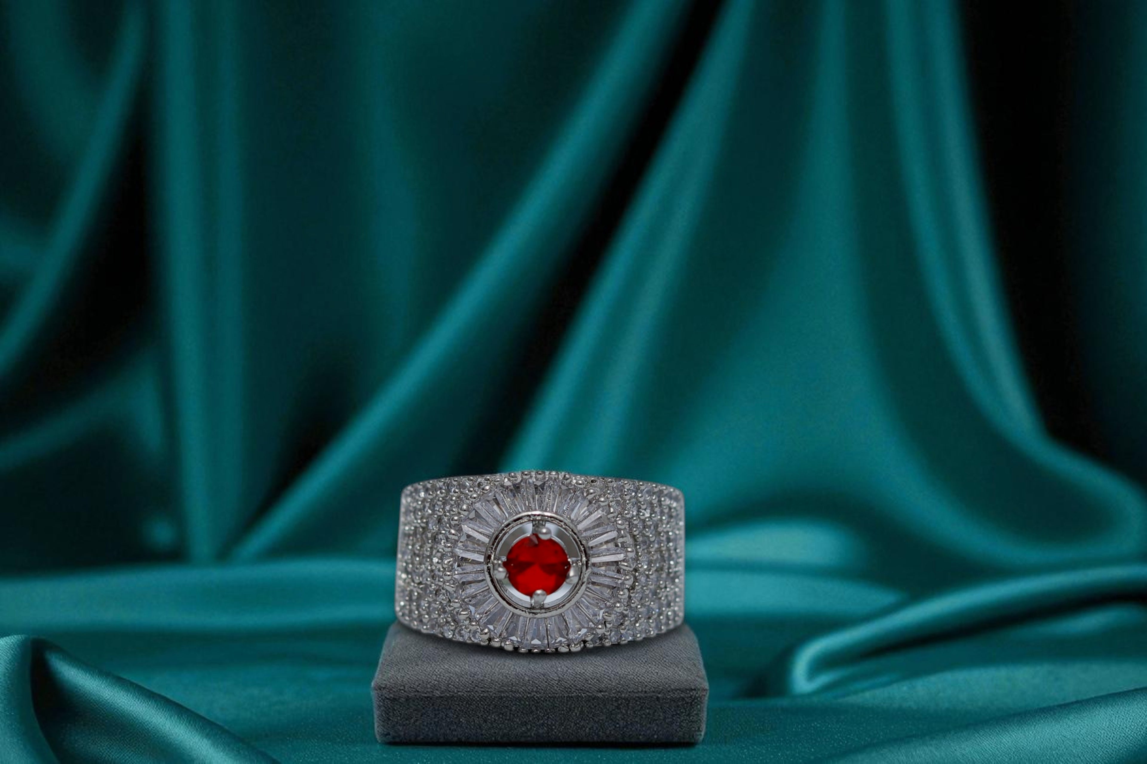 ❤️ Red Stone Diamond 💎 Band Ring 💍