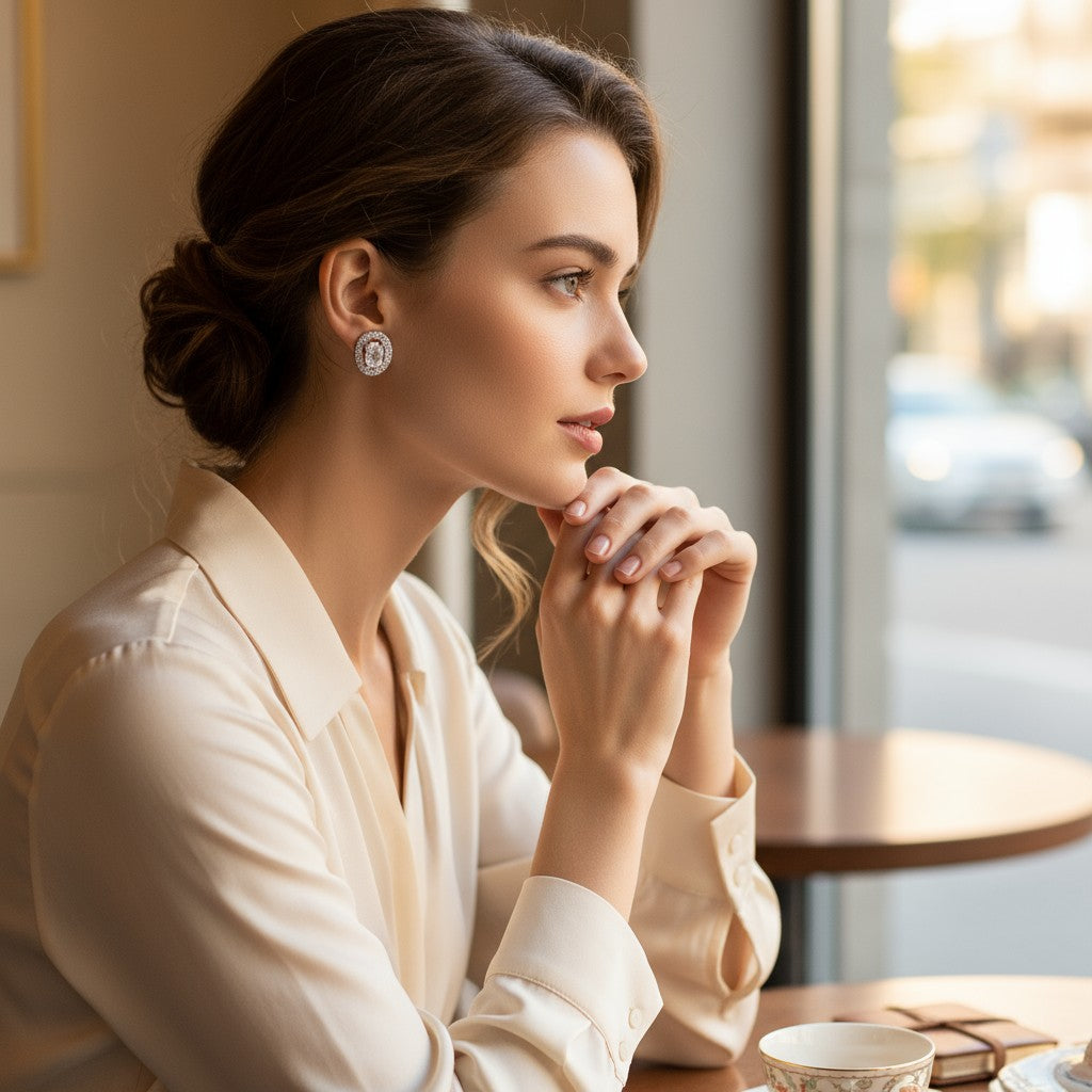 🤍 Classic White Oval Stud Earrings 🤍