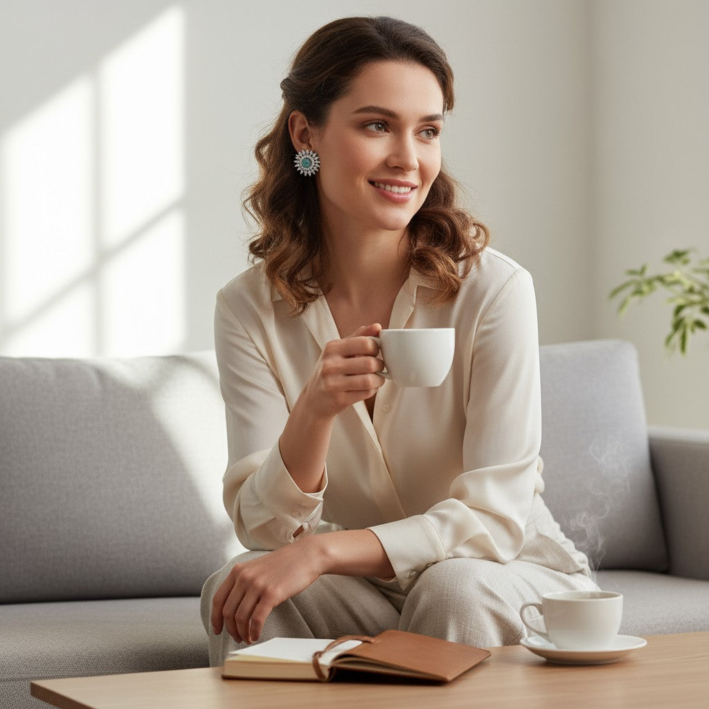 💙 Aqua Stone Diamond Floral Earrings