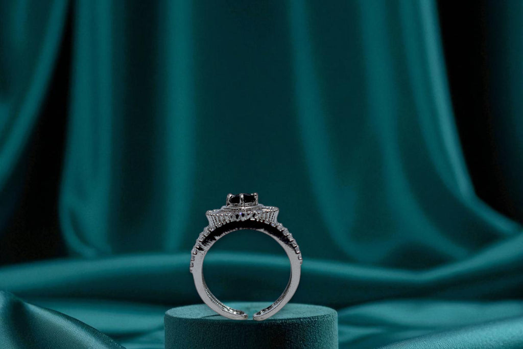 🖤 Black Stone Diamond 💎 Band Ring 💍