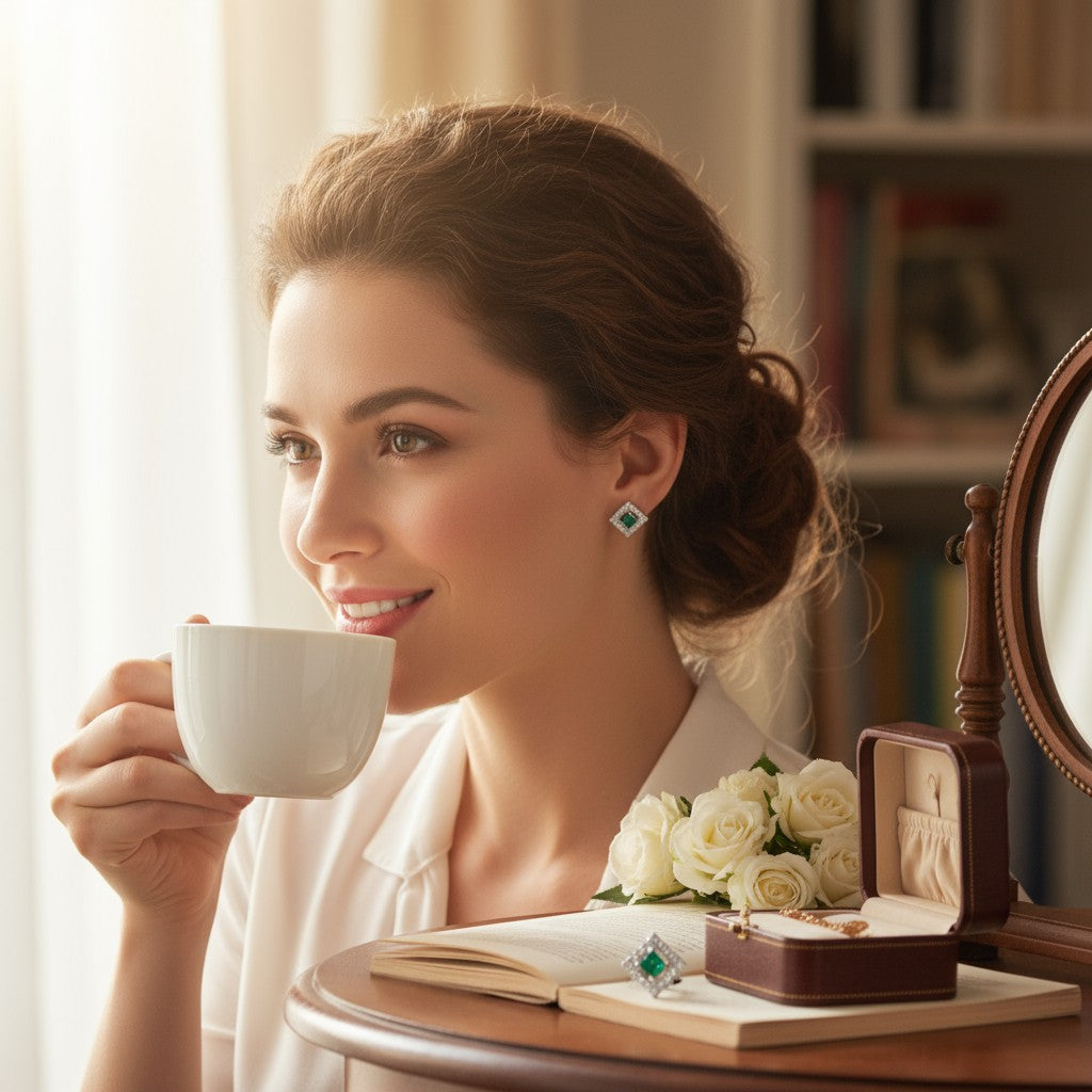 💚 Green Stone Diamond Stud Earrings