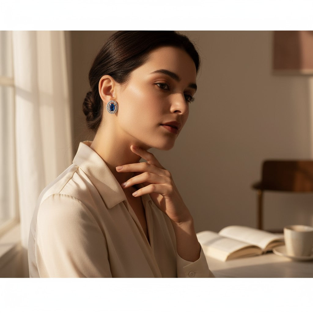 💙 Classic Blue Oval Stud Earrings 💙