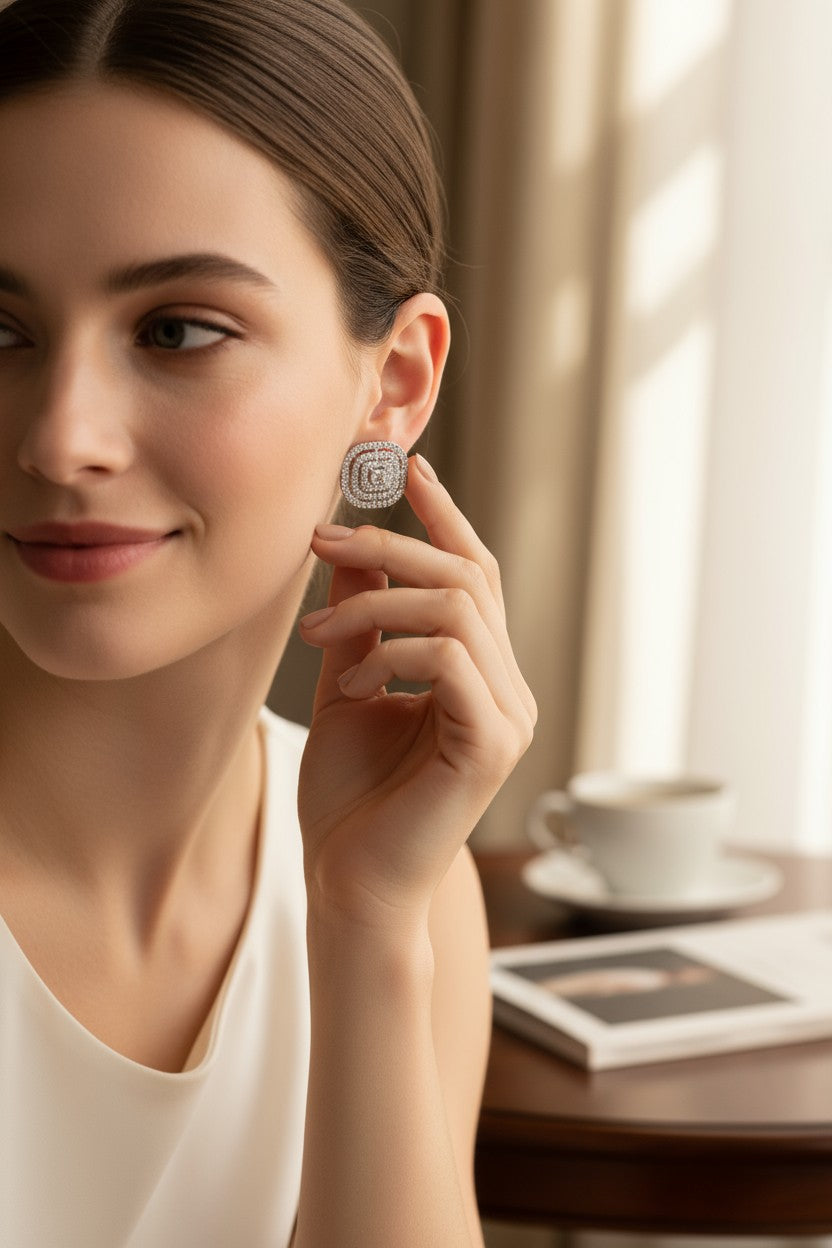 🤍 Elegant White Stone Stud Earrings 🤍