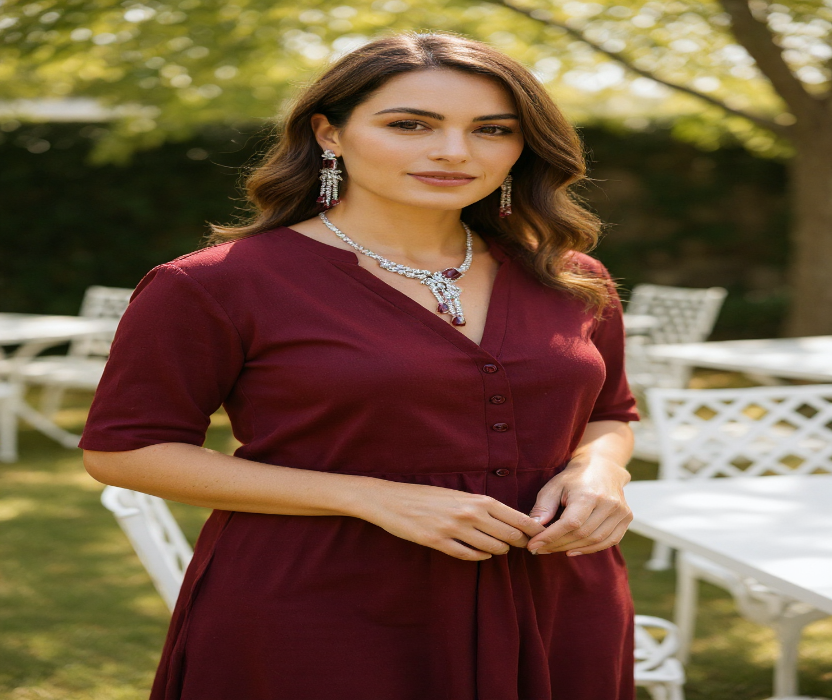 ❤️ Red Stone Diamond Necklace Set