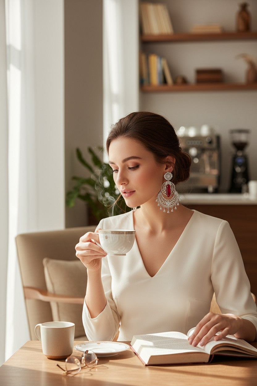 👑 Royal Red & Silver Statement Earrings 👑
