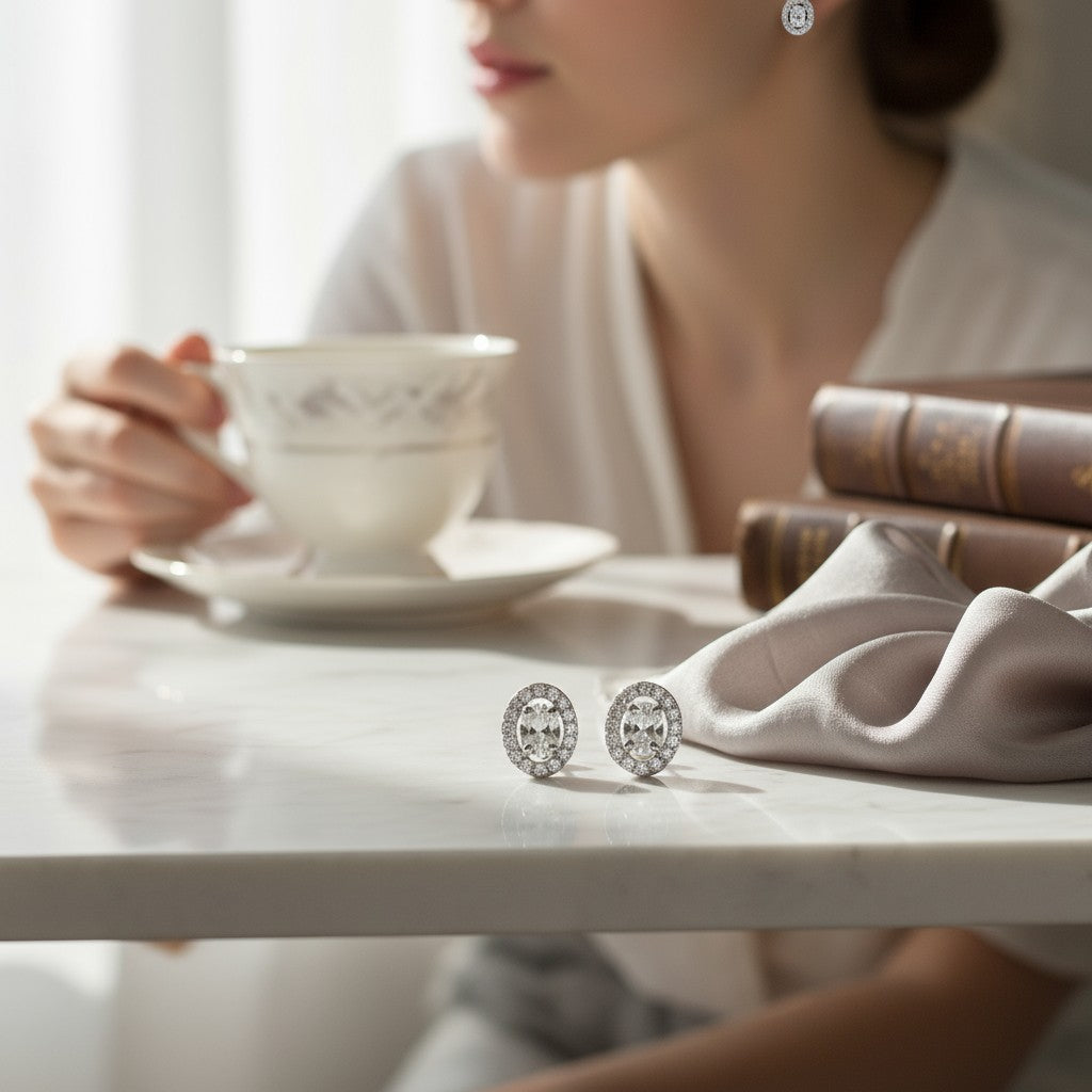 🤍 Classic White Oval Stud Earrings 🤍