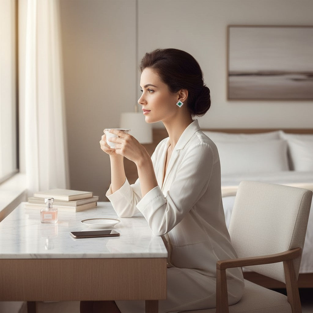 💚 Green Stone Diamond Stud Earrings