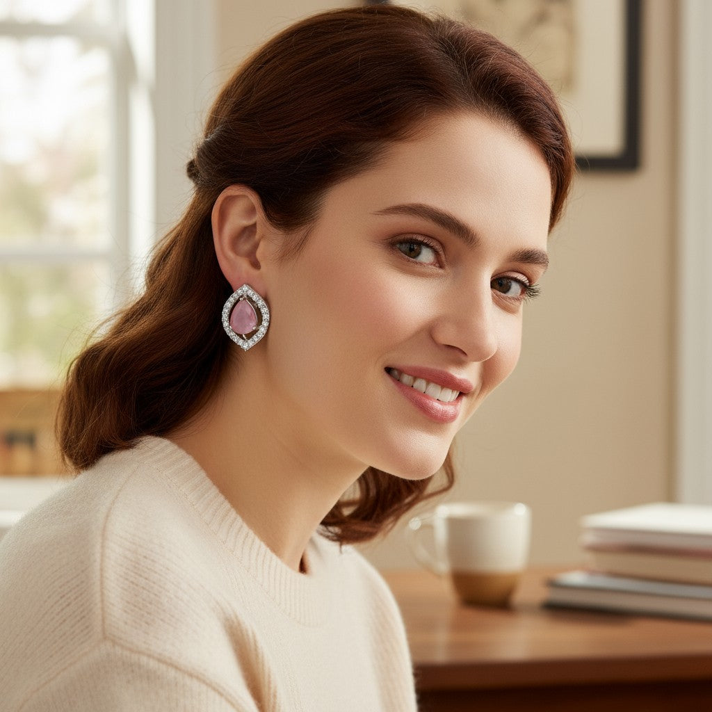💗 Pink Stone Diamond Teardrop Earrings