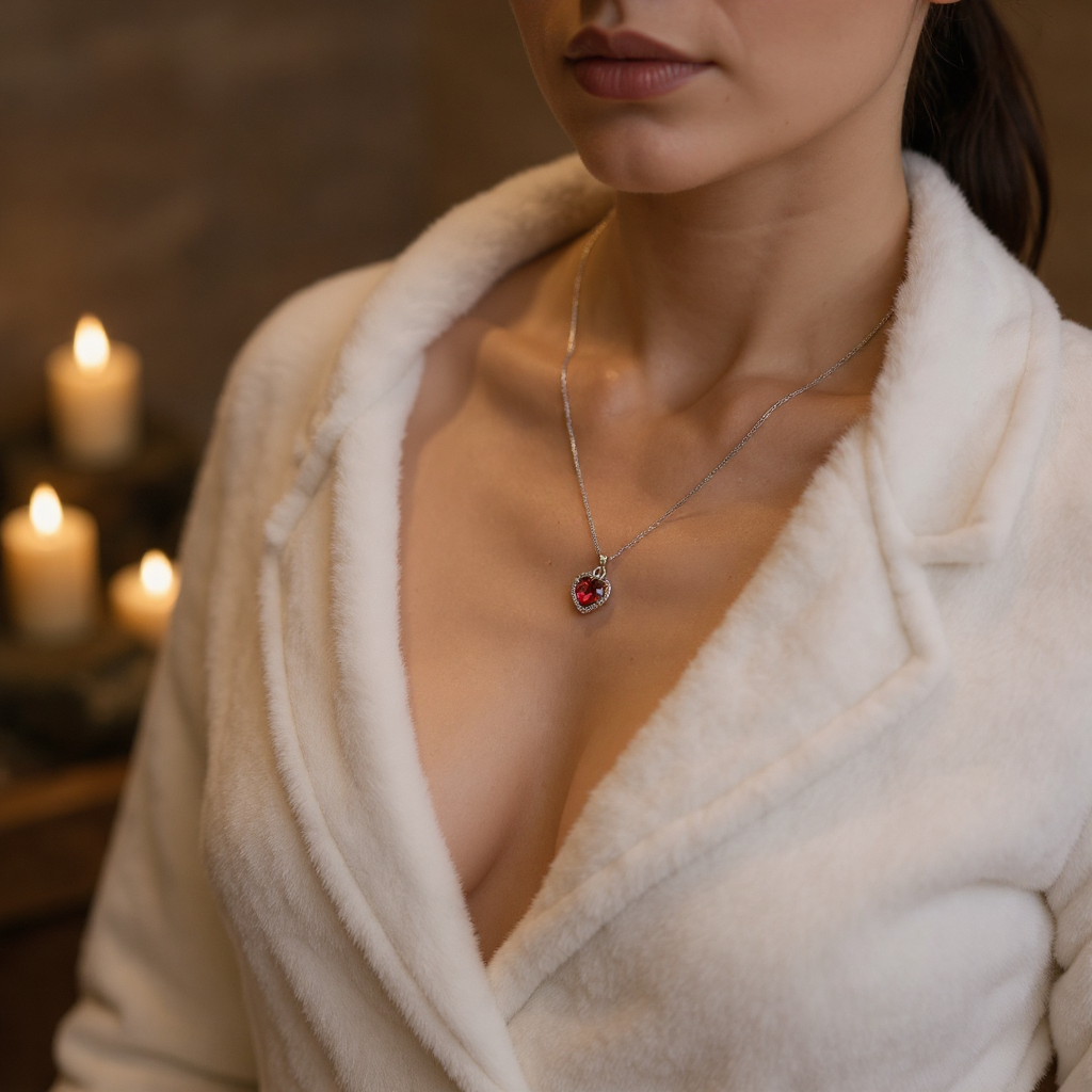 Ruby Heart Spark Silver Pendant Set ❤️