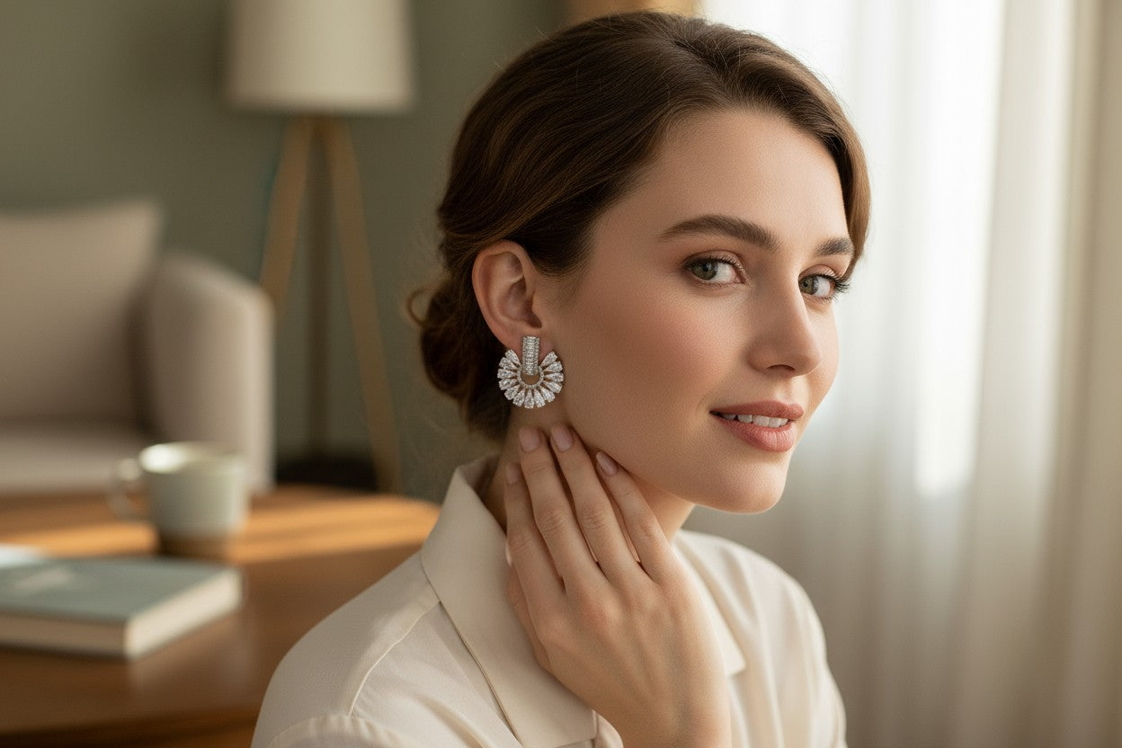 🤍 White Stone Diamond Chandelier Earrings