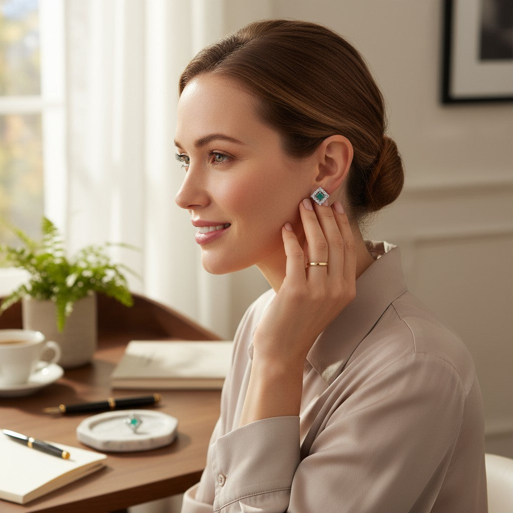 💙 Aqua Stone Diamond Stud Earrings