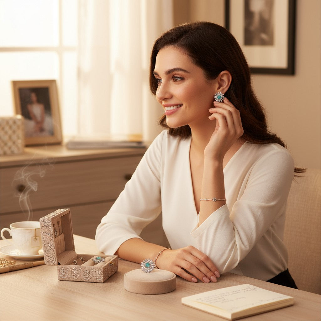 💙 Aqua Stone Diamond Floral Earrings