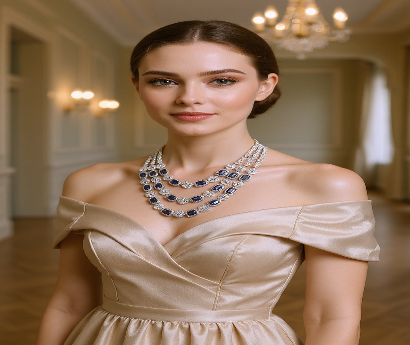 💙 Royal Blue Stone & Silver-Toned Necklace Set💎