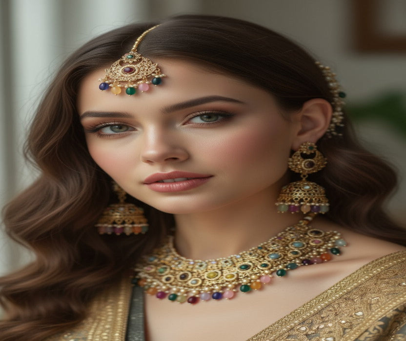 🌈 Multi-Color Stone Bridal Necklace Set