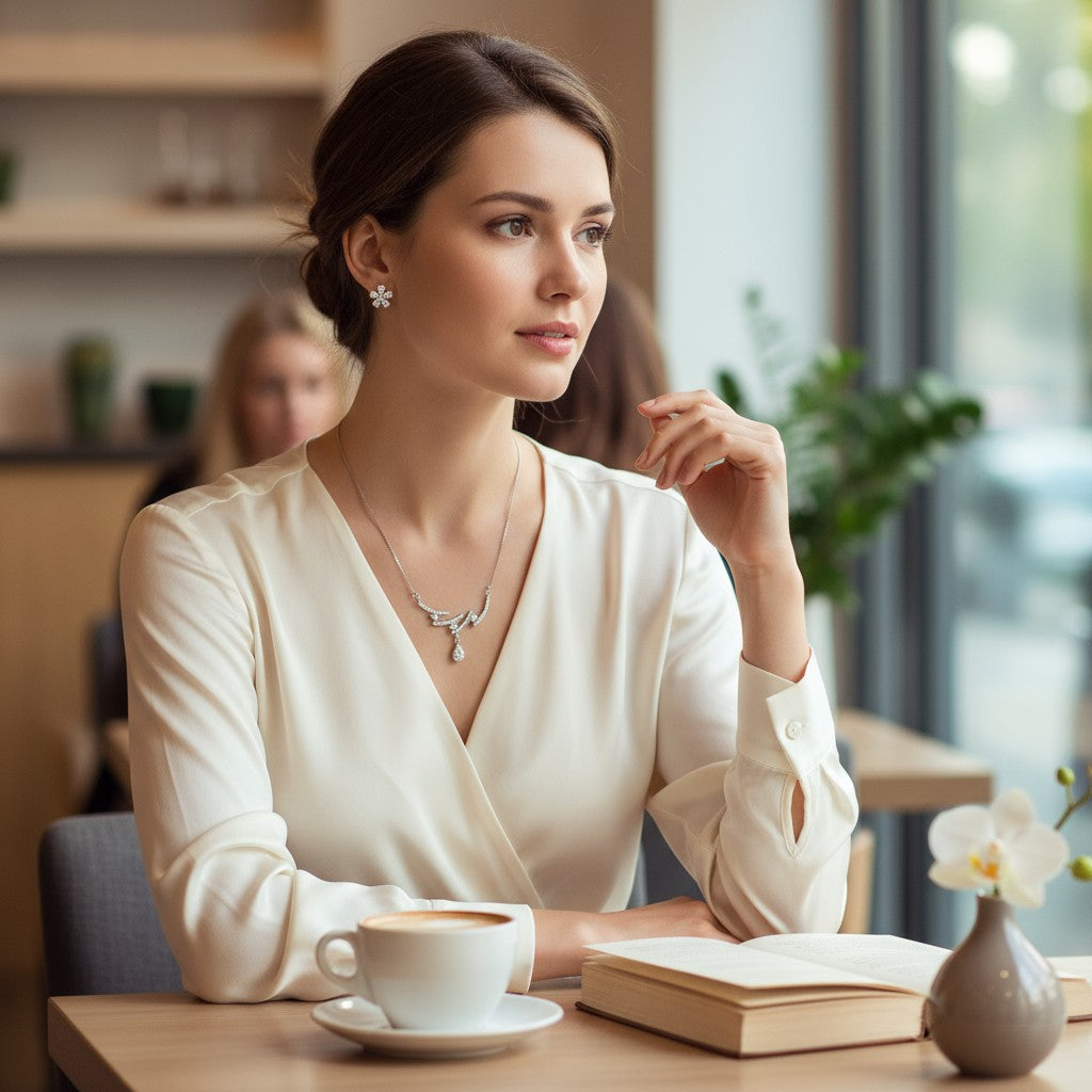 ✨ Modern Elegance Mangalsutra ✨!! Stylish Silver-Tone Diamond Look Mangalsutra Necklace with Matching Earrings Set