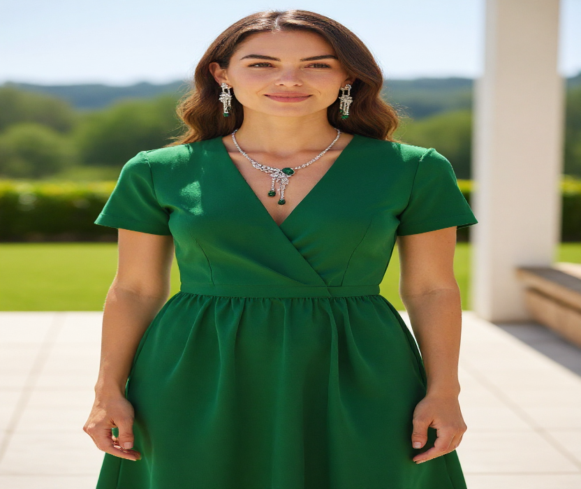 💚 Green Stone Diamond Necklace Set