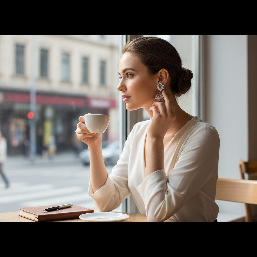 💚 Sparkling Green Stone Jhumka Earrings 💚