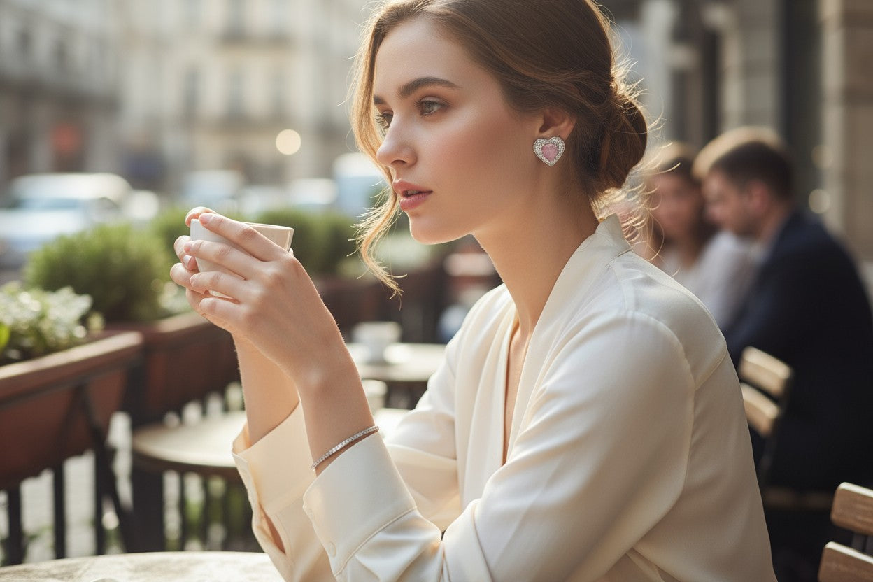 💗 Pink Stone Heart Diamond Earrings