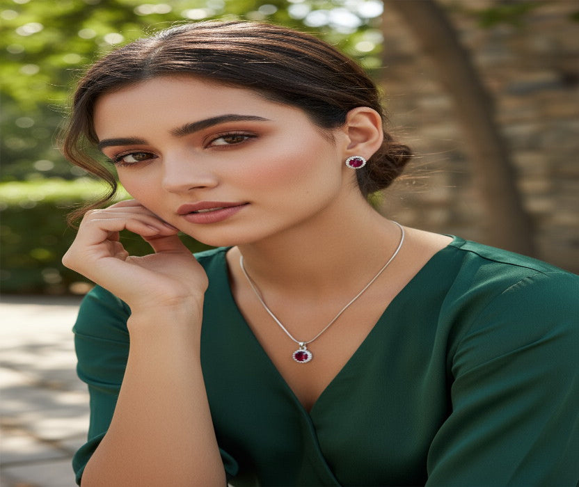 Ruby Glow Silver Pendant Set ❤️