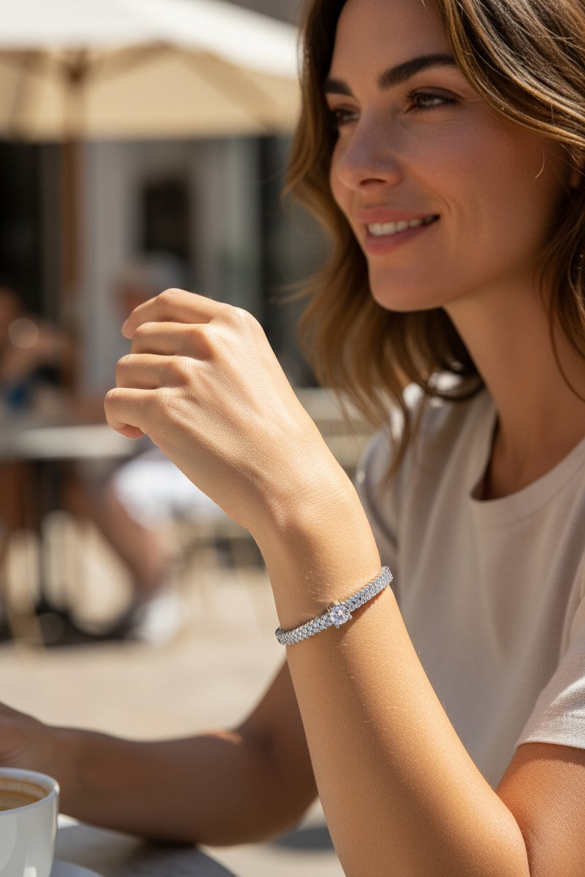 🤍 White Spark Silver Diamond 💎 Bracelet ✨