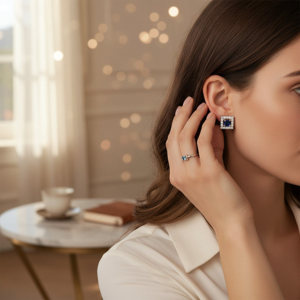 💙 Blue Stone Diamond Stud Earrings