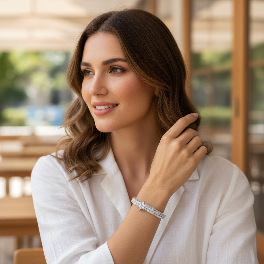 🌟 Minimalist Sterling 🤍 Silver Bracelet with Full Pavé Cubic Zirconia – Elegant Everyday Wear 💫