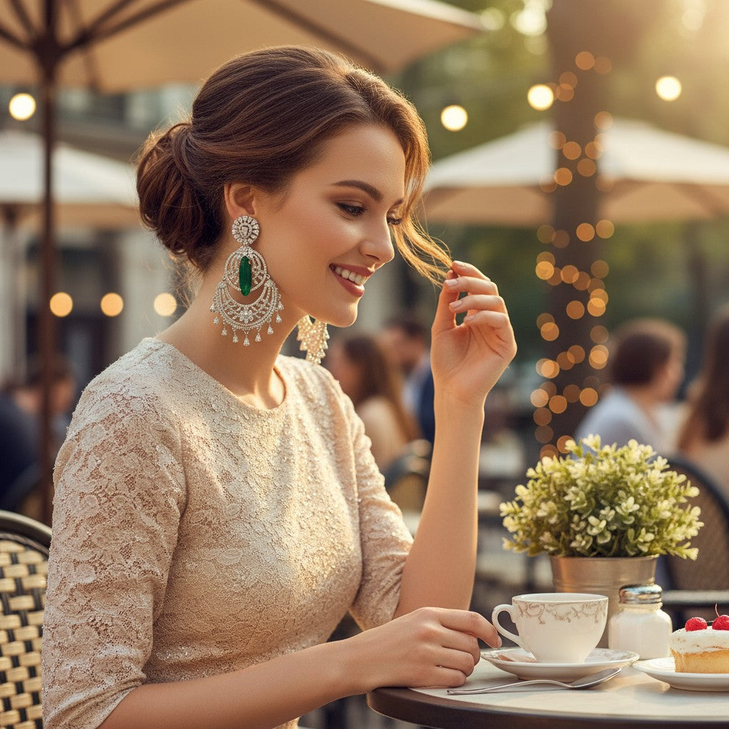 👑 Royal Green & Silver Statement Earrings 👑