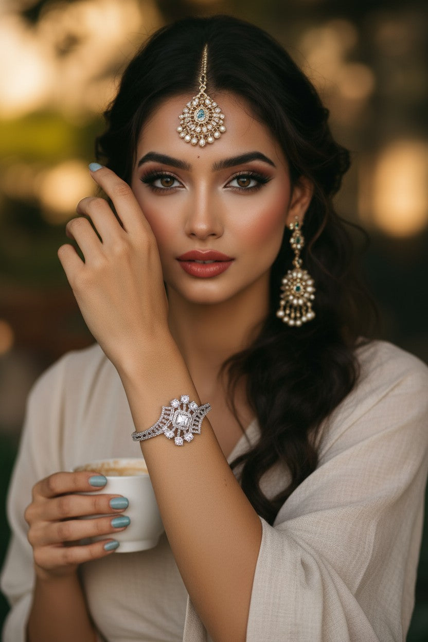 ✨ Vintage-Inspired White 🤍 Stone Bracelet in Sterling Silver 💫
