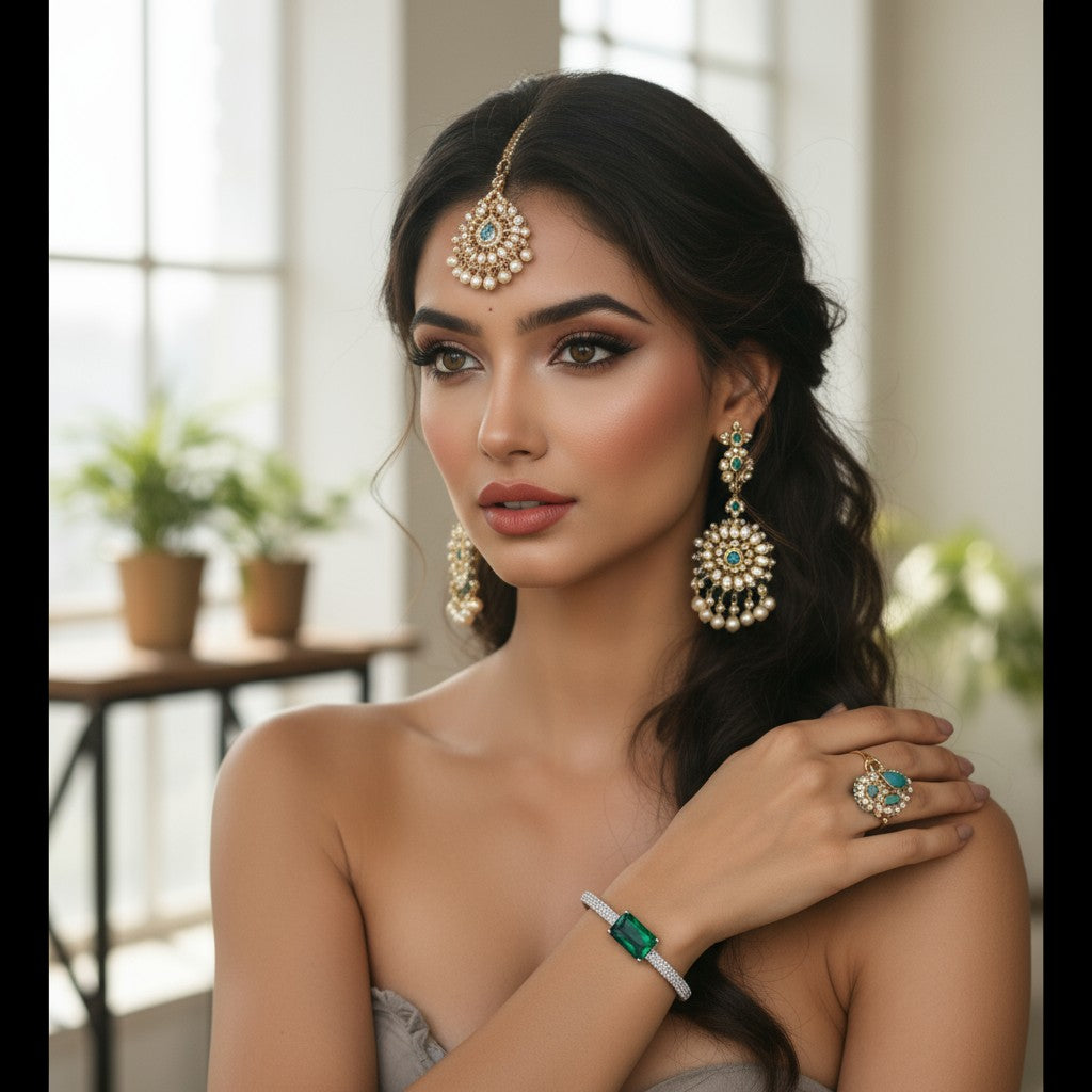 💚 Elegance Meets Midnight!! Emerald Stone Bracelet with Diamond Accents 💎