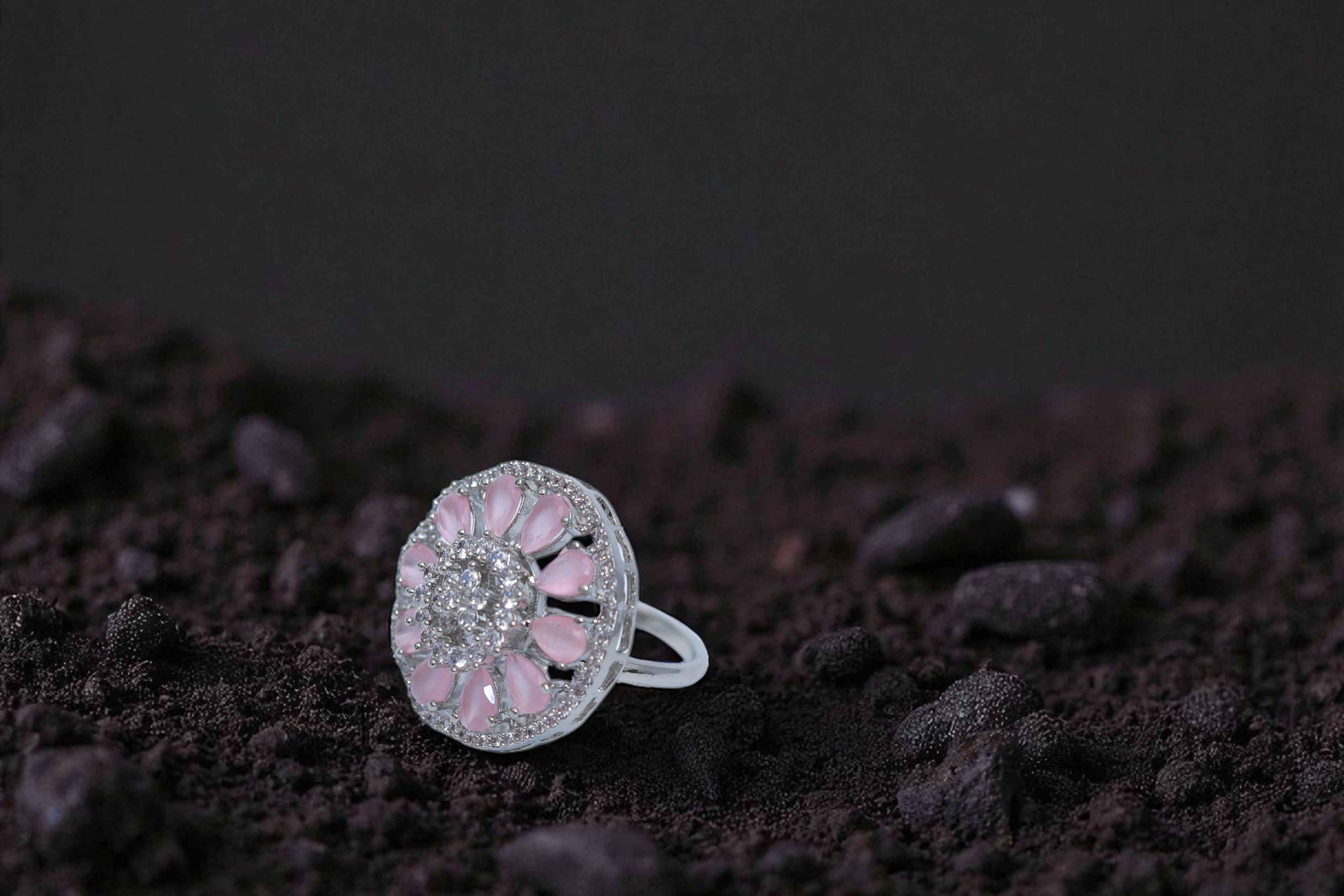 🌸 Pink A.D Floral Diamond 💎 Ring 💍