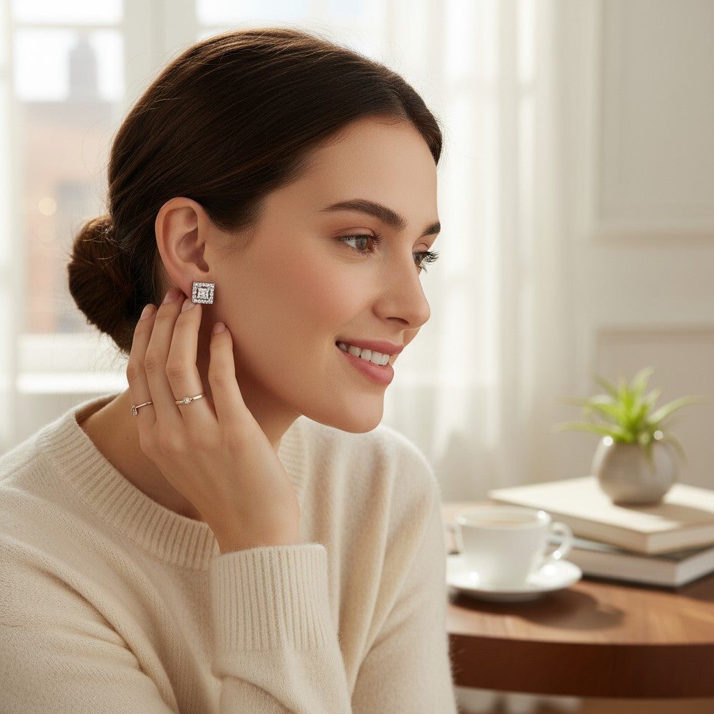 🤍 White Stone Diamond Stud Earrings