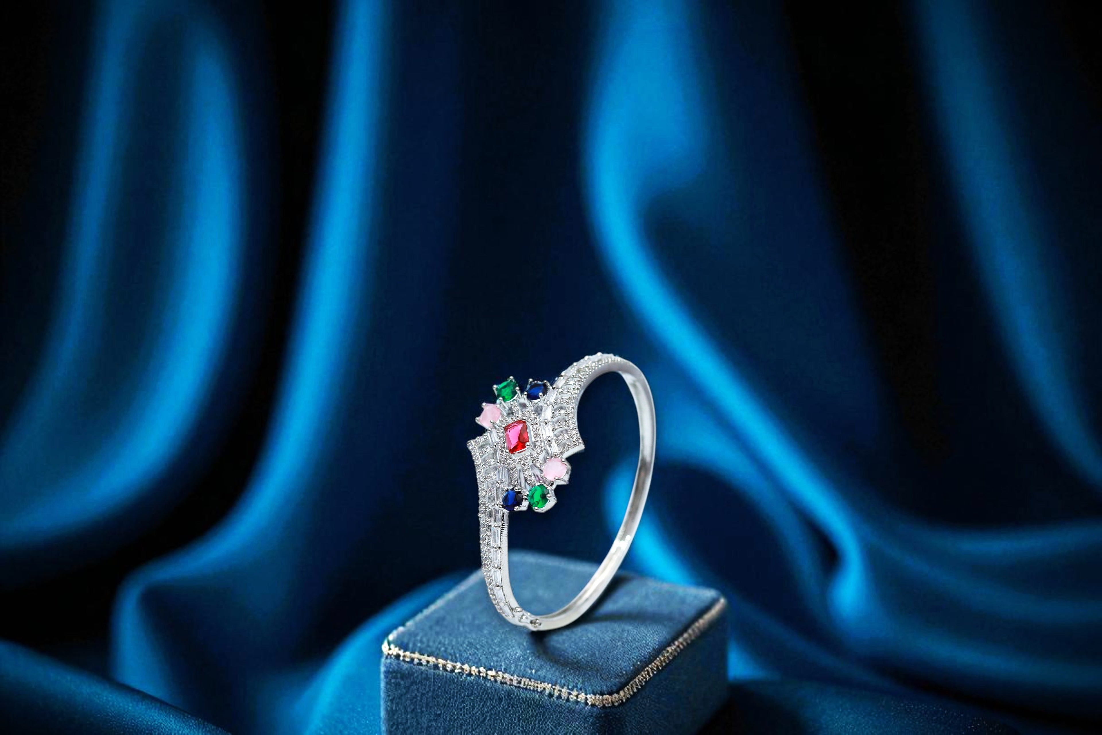 ✨ Vintage-Inspired Multi ❤️💚🤍💙 Stone Bracelet in Sterling Silver 💫