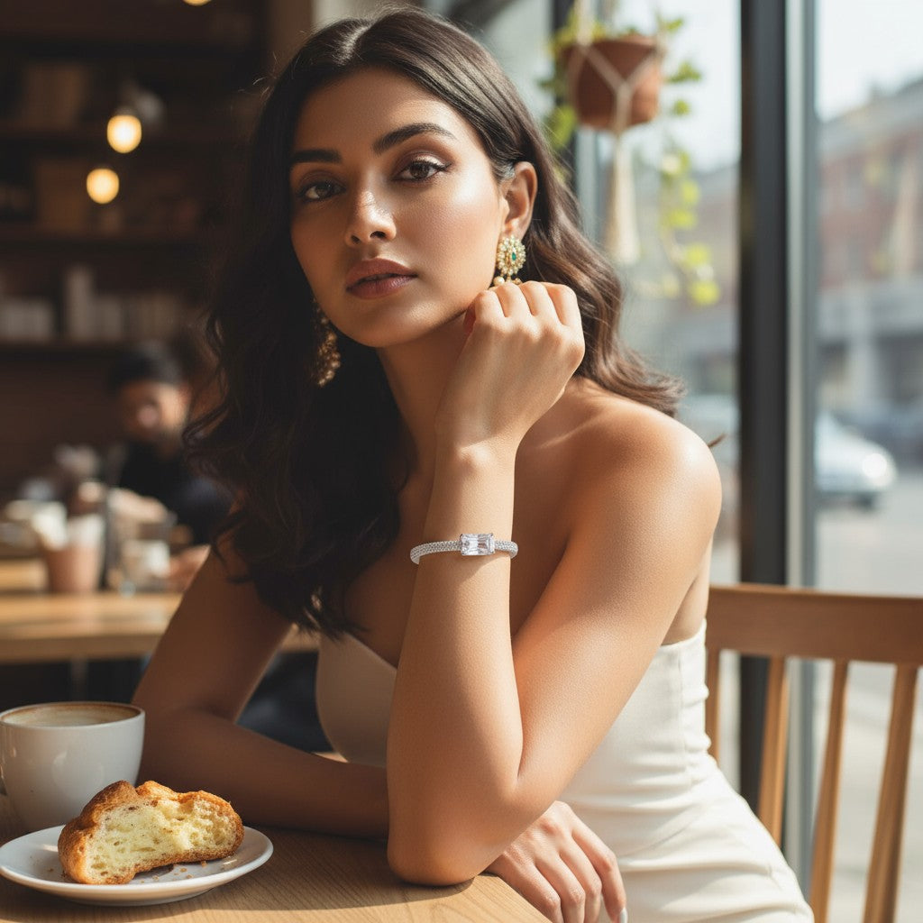 🤍 Elegance Meets Midnight!! White Stone Bracelet with Diamond Accents 💎